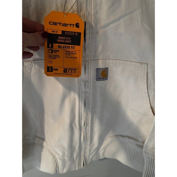 NWT Carhartt women 1X Cream Relaxed Rugged Flex Canvas Crawford bomber Jacket - Picture 3 of 9